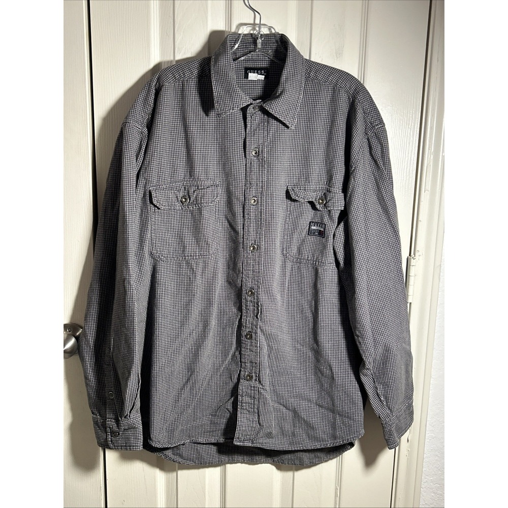 Vintage Guess Button Down Shirt Men's Size Medium Woven Black and White Check